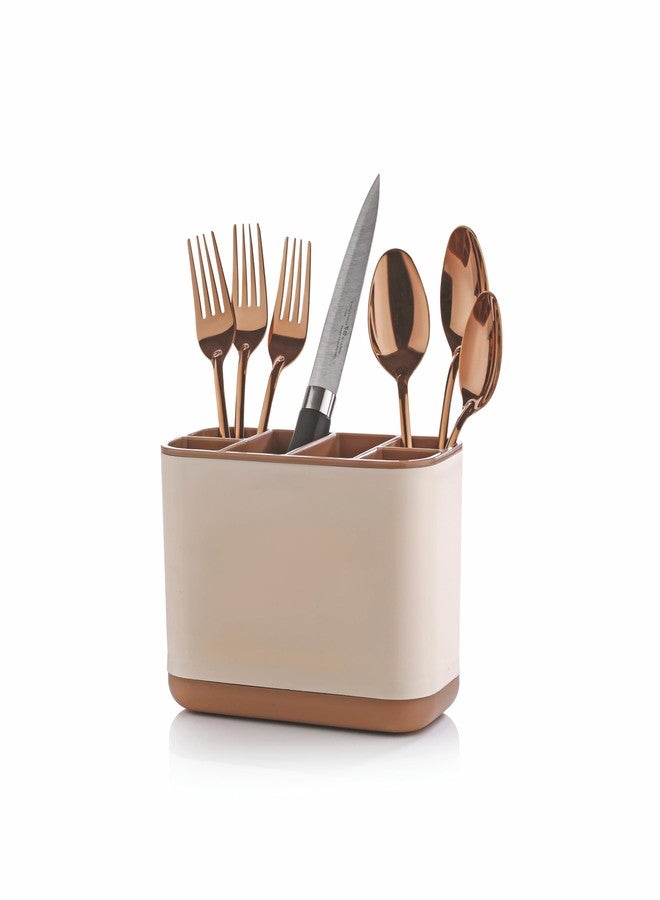LEAWALL Plastic 6-Compartment Cutlery Holder,Toothbrush & Desk Organizer With Detachable Compartments Multi-Functional Makeup Brush Holder For Home,Office,Kitchen Accessories Items For Home (Ivory) - Image 1